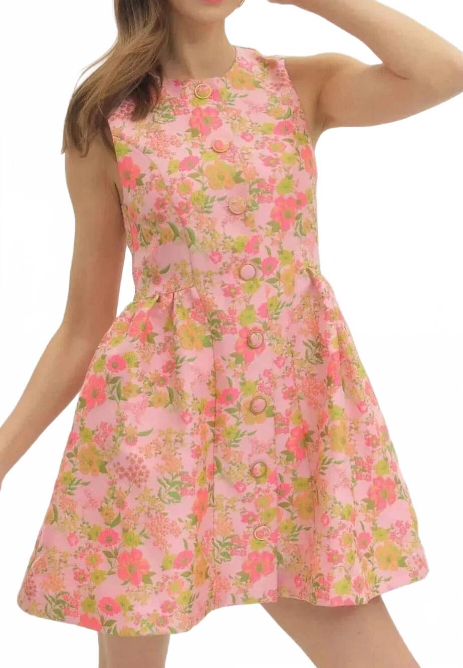 NEW ENTRO garden button front party mini dress in pink